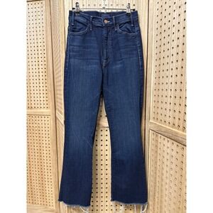 MOTHER High Waisted Flare Jeans Dark Wash Raw Hem Size 25 Denim Pants
